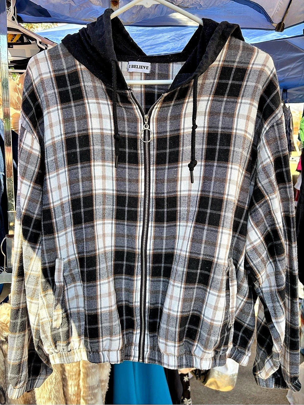 Plaid Hooded Jacket in Black & White